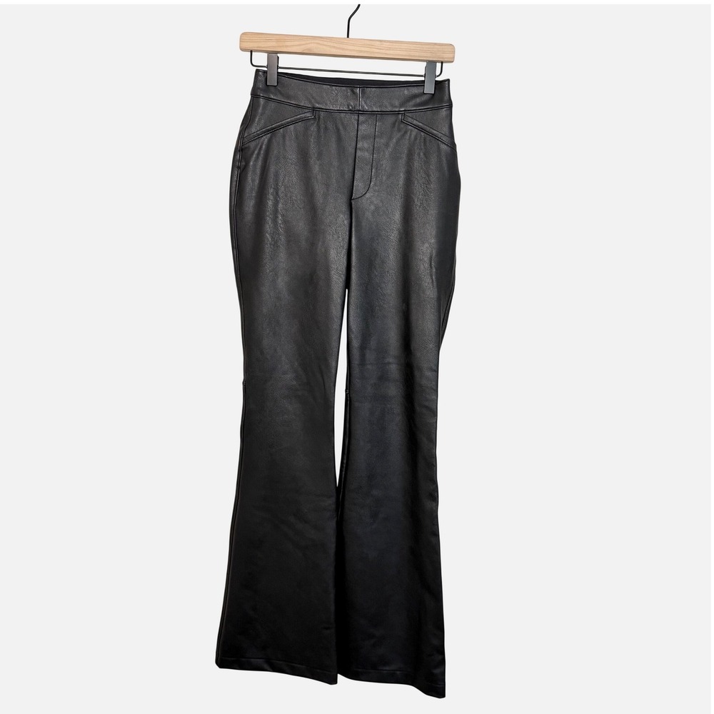 Women's SPANX Faux Leather Black Noir Pull On Pants Flare Leggings SZ S Comfort